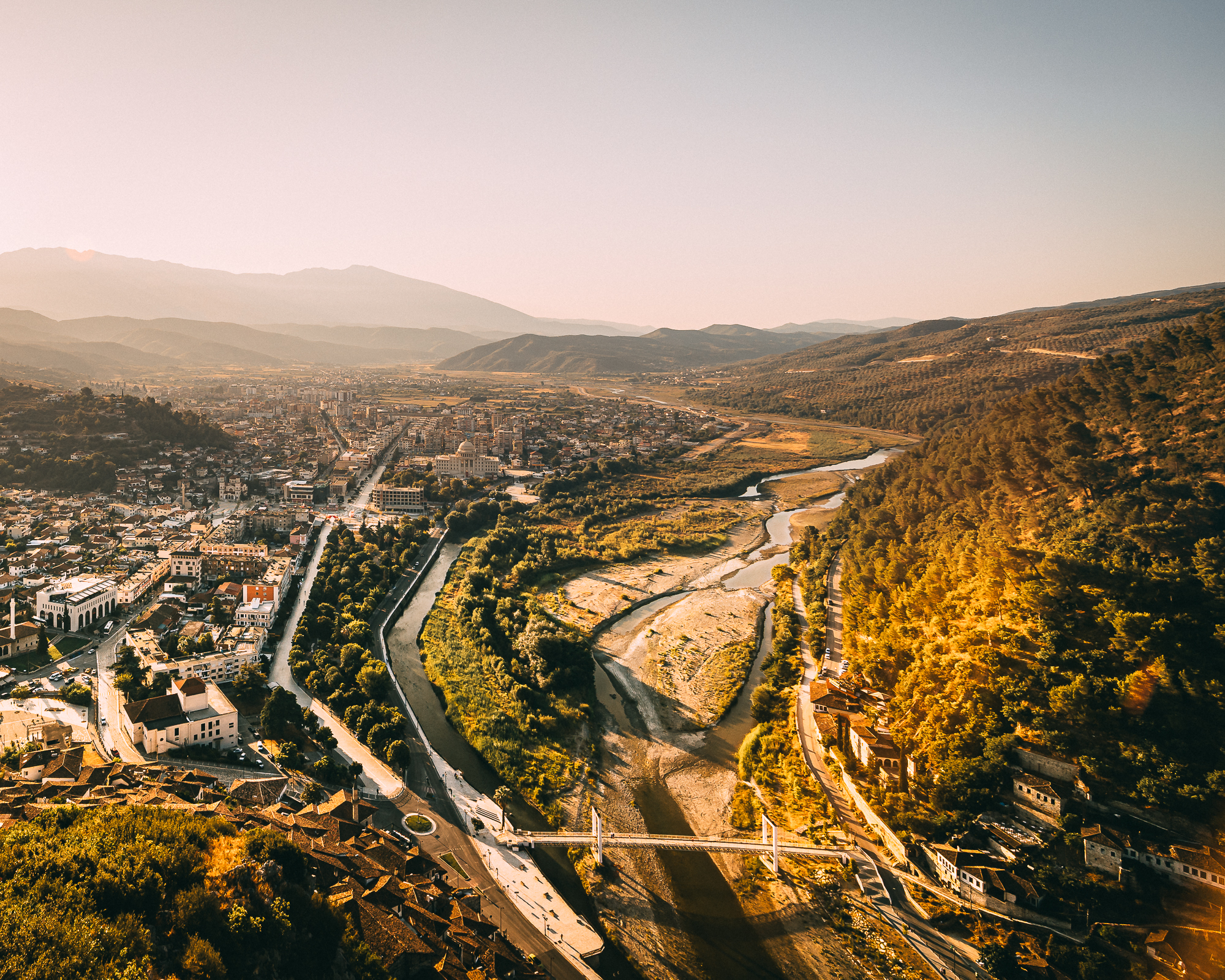 Aerial view of Berat city in Albania, Landscape